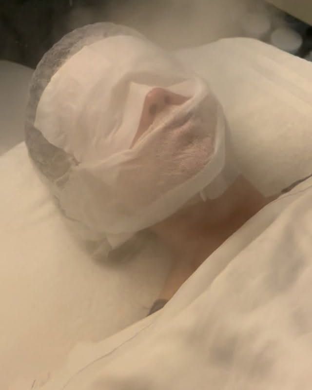 A facial with a gauze mask and warm steam